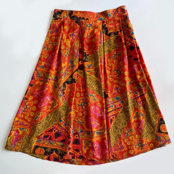 Vintage August Silk by Diane Gilman Orange Boho 100% Silk Midi Skirt Hippy Sz M - Picture 1 of 8